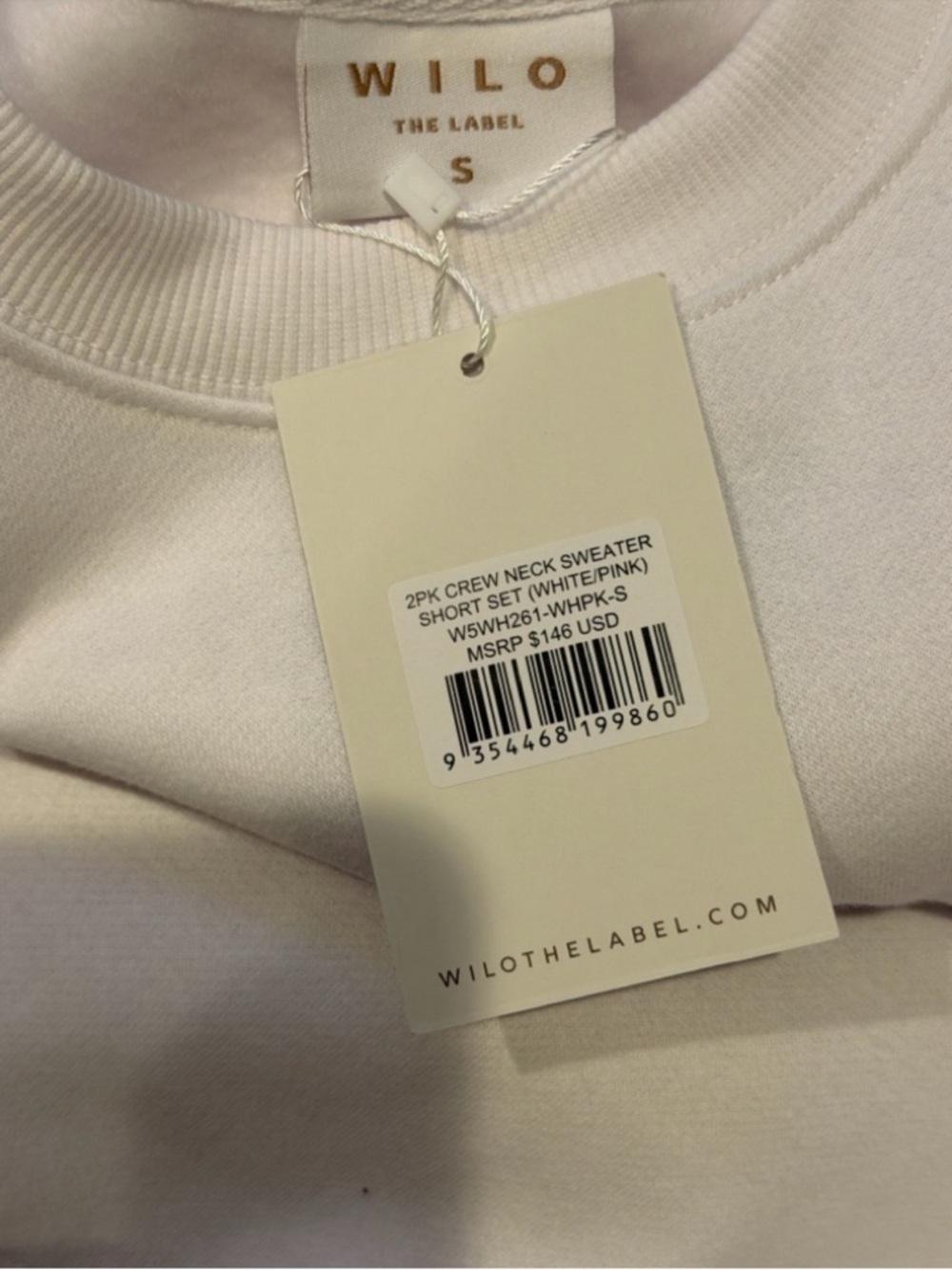 Wilo The Label Wellness Club Sweatshirt & Biker Short Set White Pink Size M NWT - Picture 11 of 11